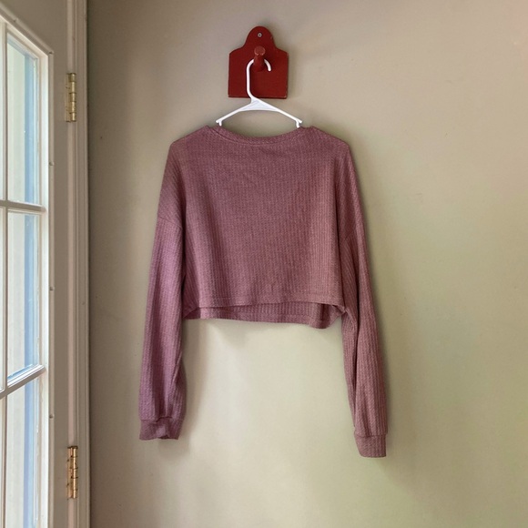 Shein Mauve Lightweight V Neck Crop Long Sleeve Top 8/10 - Picture 3 of 5